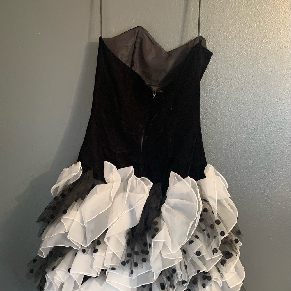 Vintage 80’s Black and White Strapless Ruffle Dress - Picture 2 of 3
